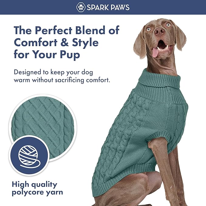 Spark Paws Knit Dog Sweater – Ultra Soft Warm Winter Dog Sweater for Small, Medium & Large Dogs – Stretch Fit Pet Sweater for French Bulldog, Pitbull, Girl & Boy Dogs Jacket, (Pine Green, 2XL)