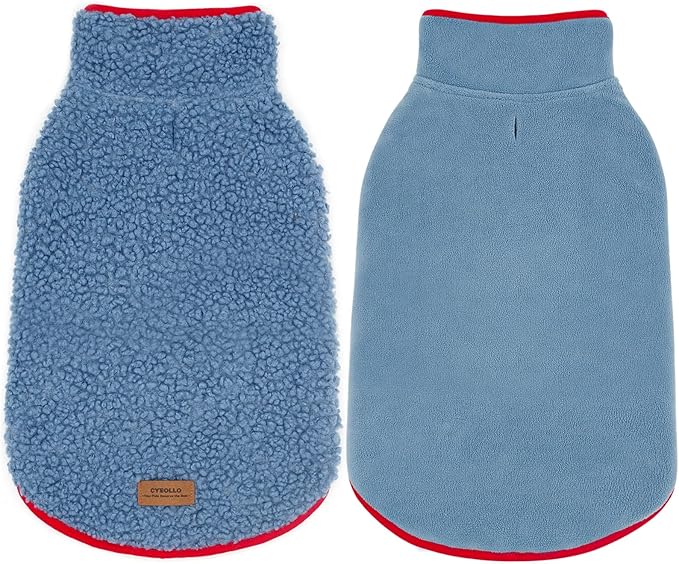 cyeollo Warm Dog Coat Sweater Reversible Dog Jacket Winter Fleece Sherpa Vest Pet Clothes Doggie Jackets for Cold Weather Puppy Cat Apparel Coats for Small Dogs, Blue M