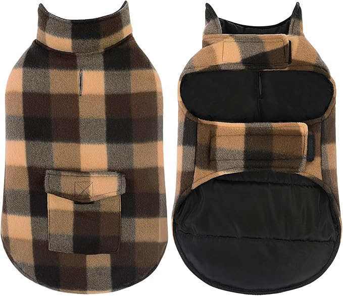 ASENKU Dog Winter Jacket Plaid Reversible Vest, Waterproof Dog Coat for Cold Weather, Perfect for Small to Large Dogs (Coffee, 3XL)