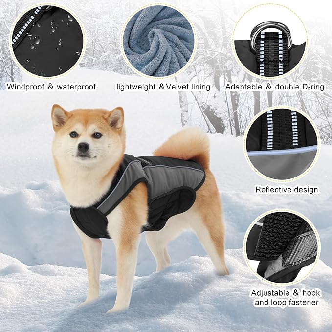 Dog Coat, Water-Resistant Dog Clothes, Warm Fleece Lining Dogs Coats, Winter Windproof Dogs Jackets with Reflective, Pet Vest for Small Medium Large Pets - 1 PCS