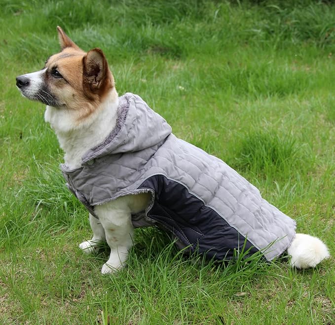 Fleece Dog Hoodie for Large Dogs Super Warm Doggie Jacket for Cold Winter Dog Coats,Grey XL