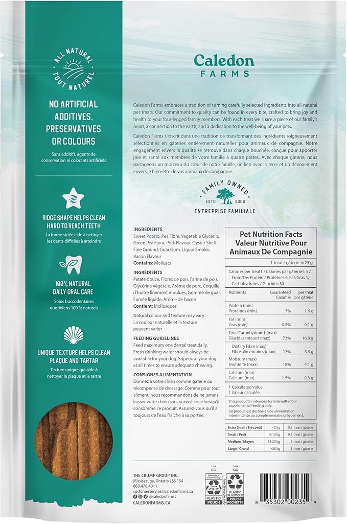 Caledon Farms Plaque Busters with Bacon Dog Treats: Grain Free, Gluten Free, No Additives, Colors or Preservatives, Brown 8 Count (Pack of 1)