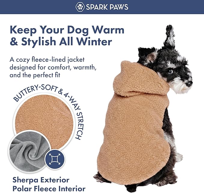 Spark Paws Teddy Dog Sweater, Sherpa Vest with Warm Fleece Lining, Winter Coat Suitable for Small Medium Large XL XXL Breeds - Brown - M