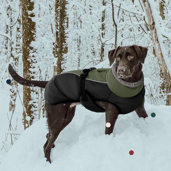 IECOii Extra Warm Dog Coat - Reflective, Adjustable Winter Jacket with Buckle & Fleece Turtleneck for Small to Extra Large Dogs