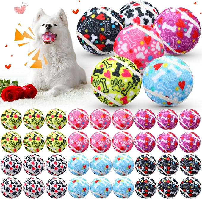 36 Pcs Dog Squeaky Tennis Balls 2.5 Inch Interactive Pet Toys Ball for Small Medium Large Dog Plush Chew Toys Teeth Cleaning for Aggressive Chewers Cat Interactive Training