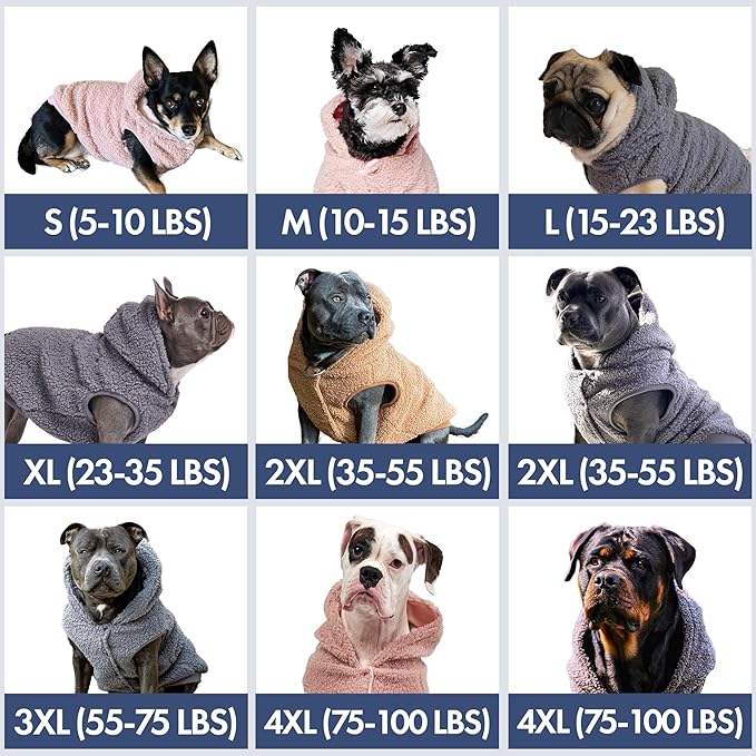 Spark Paws Teddy Dog Sweater, Sherpa Vest with Warm Fleece Lining, Winter Coat Suitable for Small Medium Large XL XXL Breeds - Pink - L