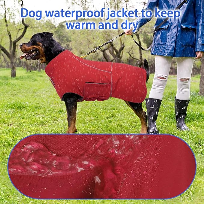 MIGOHI Waterproof Dog Jacket,XL Dog Coat,Reflective XL Fleece Jacket for Dogs,Extra Large Winter Coat Snowsuit,Large Snow Clothes for Dogs Male Female,Australian Shepherd,Beagle,XL,Red