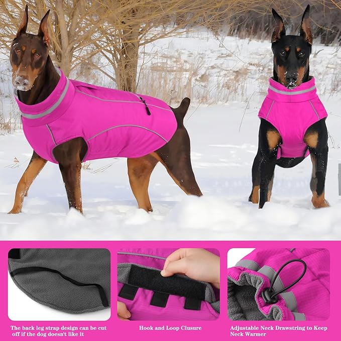 Doglay Dog Winter Coat, Waterproof Dog Jacket with Pocket, Reflective Turtleneck Pet Winter Jackets, Warm Puppy Snow Jacket for Small Medium Large Dogs