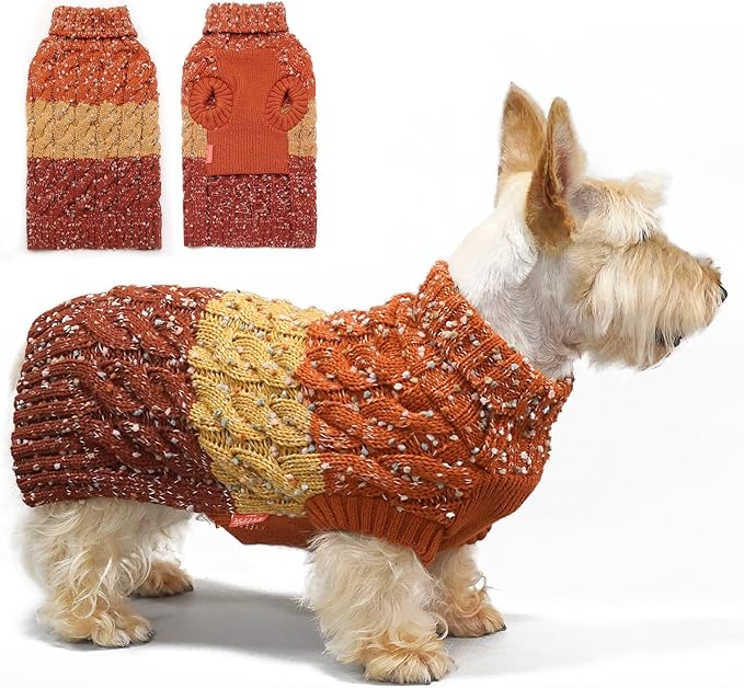 KYEESE Dog Sweater Color Block Dog Sweaters for Medium Dogs Boy with Fuzzy Thread Knitted Turtleneck Pet Sweater Fall Winter Dogs Clothes, Brown, XXL