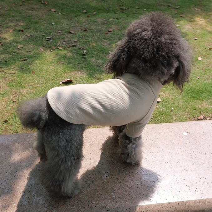 Lovelonglong Ribbed Dog T-Shirt Cotton Knitted Dog Sweaters for All Season Pet T-Shirts for Large Medium Small Dogs Beige 3XL