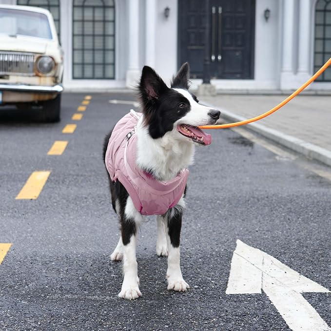 Dog Jacket with Harness,Fleece Lined Warm Puppy Coat for Winter,Soft Windproof Large Dog Vest,Light Pink XXXL