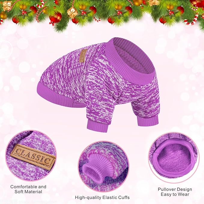 2 Pieces Pet Dog Classic Knitwear Sweater, Fleece Coat for Small,Medium Dogs,Warm Pet Dog Cat Clothes,Soft Puppy Customes for Chihuahua Yorkshire Tzu (Pink Purple,L)