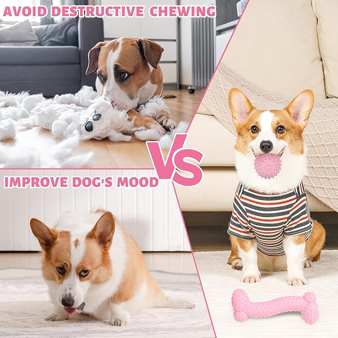 8 Pack Puppy Chew Toys for Teething Cute Pink Dog Teething Toys for Puppies Soft Durable Interactive Chew Toy for Small Dogs
