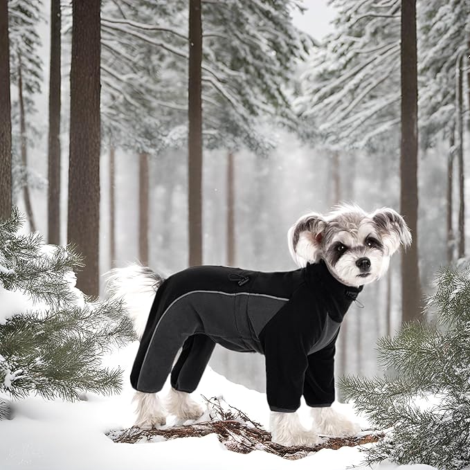 Fleece Dog Coat for Small Medium Dog,Pullover Pajamas Jumpsuit Bodysuit Puppy Coats with Legs, Pet Windproof Warm Cold Weather Jacket Full Body Vest Cozy Snowsuit Outfit Clothes (Black, S)