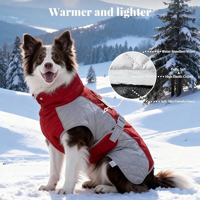 Dog Coat Dogs Winter Coat- Fleece Lined,Water-Resistant,Convertible Collar,Back Reflective Strip&Easy to Wear for Outdoor Walking Dog-Jacket(Red, X-Small)