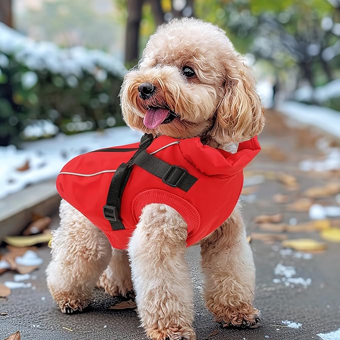 Dog Winter Coat Reflective Water-Resistant Jacket, Fleece Lined Windproof Puppy Coat with Back Zipper & D-Ring, Cold Weather Dog Coats for Small Medium Large Dogs (XL, Red)