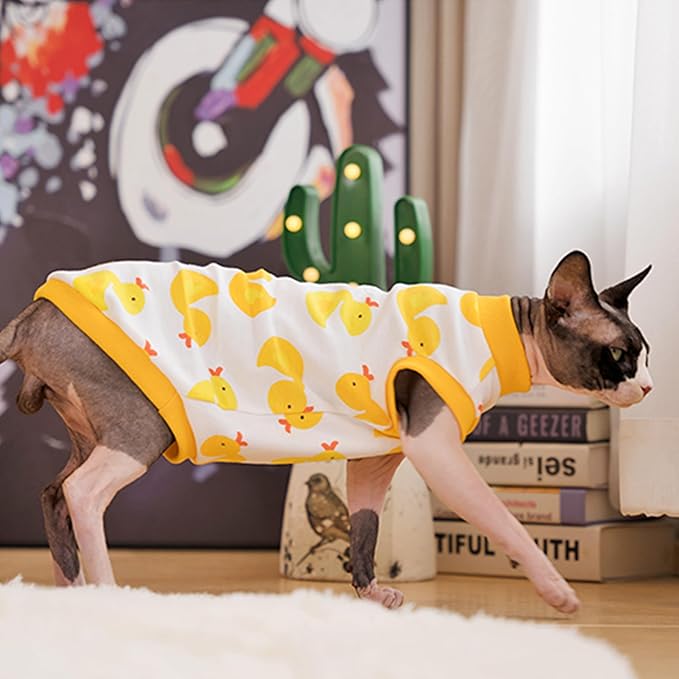 PUMYPOREITY Sphynx Cat Clothes: Stretchy Sweater, Soft Hairless Shirt, Pullover Pajamas, Turtleneck for Sphynx Cornish Rex, Devon Rex - Yellow, S