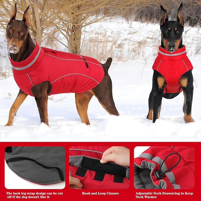 Doglay Dog Winter Coat, Waterproof Dog Jacket with Pocket, Reflective Turtleneck Pet Winter Jackets, Warm Puppy Snow Jacket for Small Medium Large Dogs