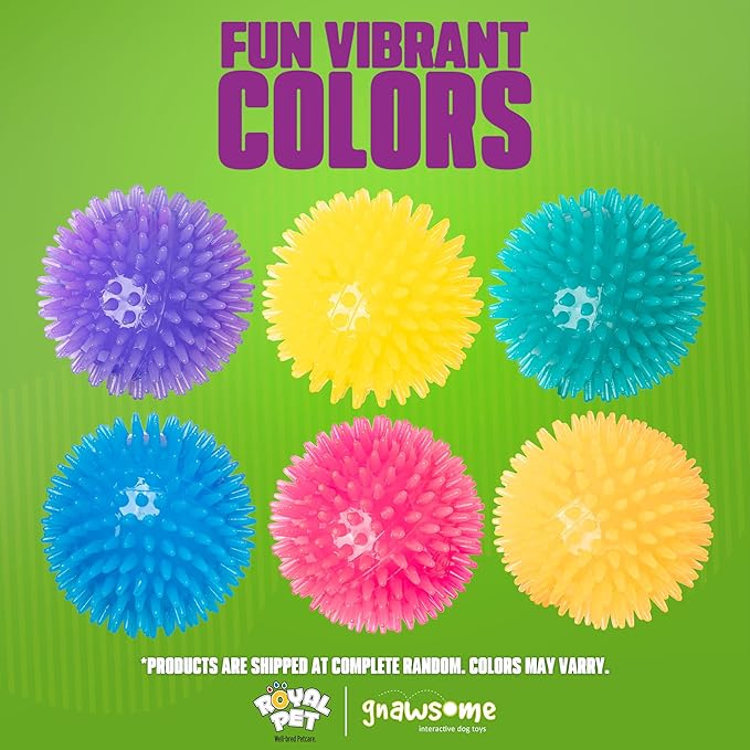 Gnawsome™ 3.5” Spiky Squeak & Light Ball Dog Toy - Medium, Cleans Teeth and Promotes Good Dental and Gum Health for Your Pet, Colors will vary, 3.5"