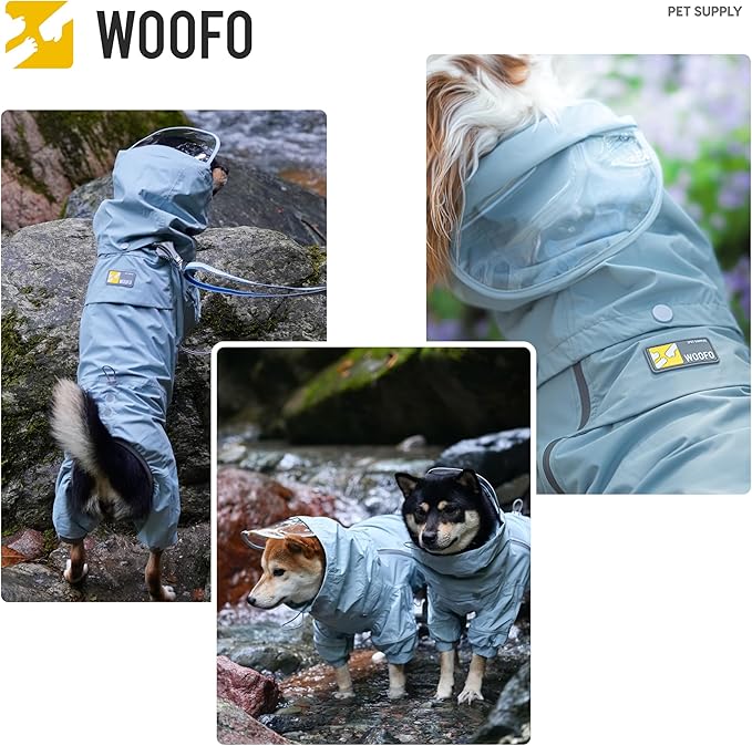 WOOFO Full-Coverage Dog Raincoat, Lightweight, Comfortable, Adjustable & Easy to Wear Dog Rain Jacket, Detachable Cap, Reflective Strip (Mint, LS)