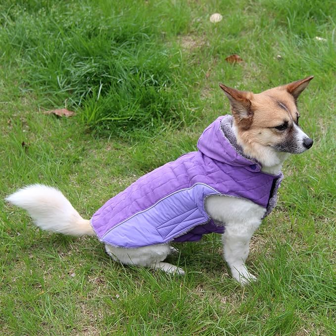 Fleece Dog Hoodie for Small Dogs Super Warm Puppy Jacket for Cold Winter Dog Coats,Purple S