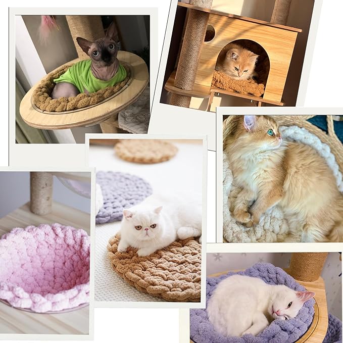 Cat Knitted Bed Mat, Extra-Soft Washable Warm Round Pads Cushions for Indoor Kittens, Cat Trees Towers, Perfect for Kneading and Sleeping (Pink,Medium)