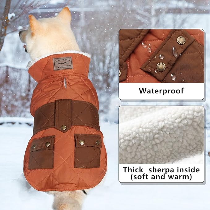 KYEESE Dog Coat Soft Pet Sweater for Cold Weather Warm Pet Winter Puffer Coat with Leash Hole Thick Cat Clothes with Pocket Waterproof Dogs Jacket with Fleece Lined Windproof Dog Coats for Small Dogs
