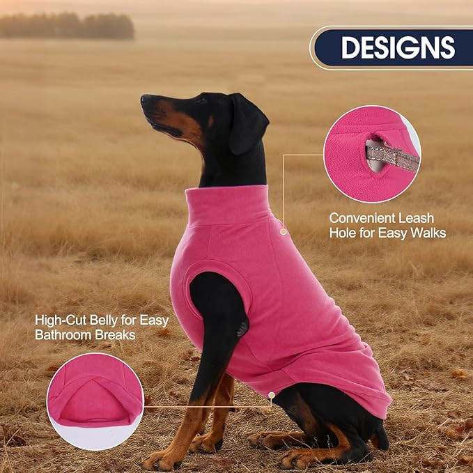 ‌IECOii 2 Pack Fleece Dog Sweater Pullover for Weiner, Cozy Stretchy Thermal Winter Clothes for Medium Breeds with Leash Hole, Soft Pet Hoodie for Indoor & Outdoor (Size L, Rose Red & Dusty Pink)