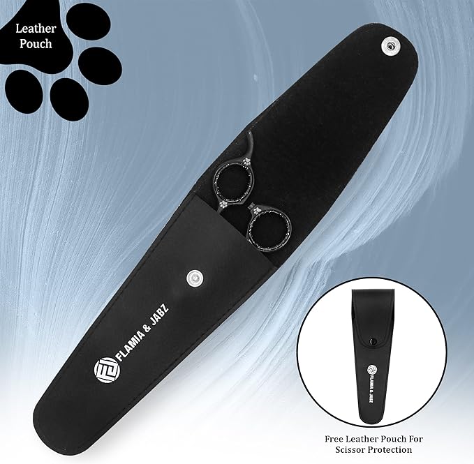 Professional Dog Grooming Thinning Scissors/Blender Shears with Paw Prints for Dogs, Cats & Pets (Right Handed, Black, Stainless Steel 8 Inch)