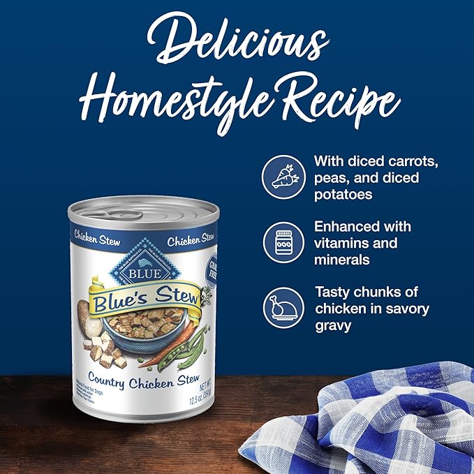 Blue Buffalo Blue's Stew Grain Free Natural Adult Wet Dog Food, Chicken Stew 12.5 oz cans (Pack of 12)