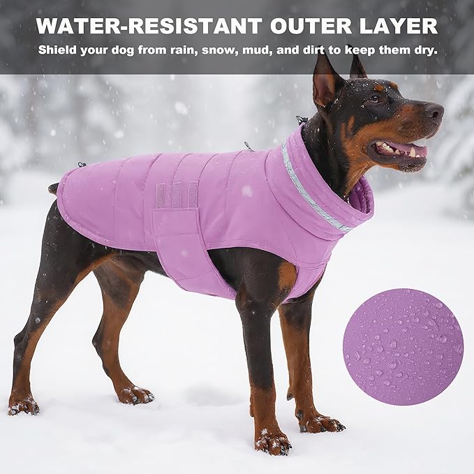 Dog Coat, Waterproof Winter Jacket, Warm Windproof Jacket, Reflective Adjustable Turtleneck Coats for Small Dogs with Hook & Loop - Lilac - S