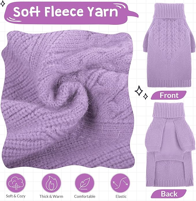 Queenmore Dog Sweater for Small Puppies & Large Dogs - Warm Winter Fall Sweater, Solid Turtleneck Knit with Long Sleeves, Lilac Color, XL