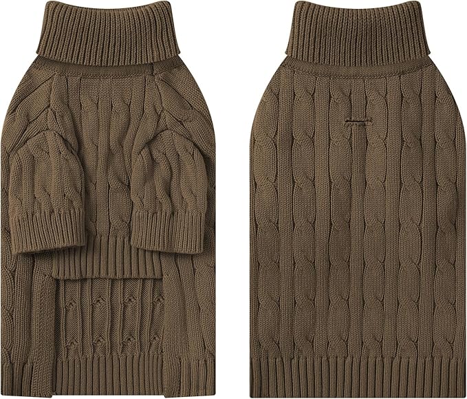 Small Dog Thermal Pullover Sweater, Classic Turtleneck Cable Knitwear Dog Clothes for Cold Weather Warm Pet Clothes for Chihuahua, Bulldog, Dachshund, Pug Tan X-Large