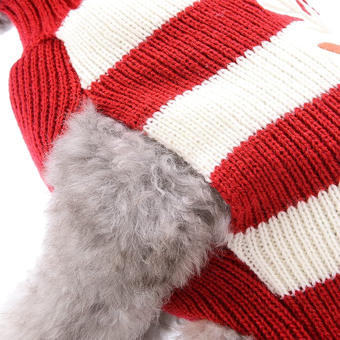 PETCARE Reindeer Christmas Dog Sweater Red Striped Cat Sweater Cartoon Elk Pet Vest Holiday Dog Clothes Puppy Sweaters for Small Medium Large Dogs Cats Fall Winter Outfits Xmas Dogs Costume,XX-Small