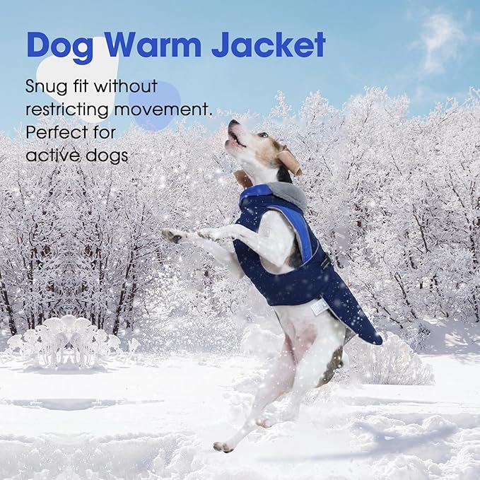 Nanaki Small Dog Coats for Winter Waterproof, Warm Fleece Lining Dog Jacket with Leash Hole, Reflective Cold Weather Puppy Jacket Vest, Easy On Pullover Pet Snow Jacket Male Female, Bulldog, Blue M