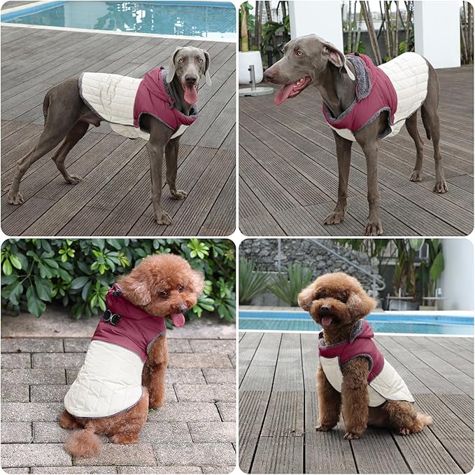 Detachable Hooded Dog Coat with Harness for Medium Dogs,Super Warm Fleece Puppy Jacket for Cold Winter Doggie Coats,Red XL
