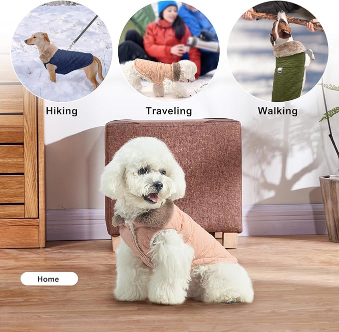 BEAUTYZOO Winter Dog Coat with Harness Built in, Warm Dog Puffer Jacket Vest Padded Fleece Cold Weather Coats Windproof Waterproof Snow Jackets Clothes for Small Medium Puppy, Pink M
