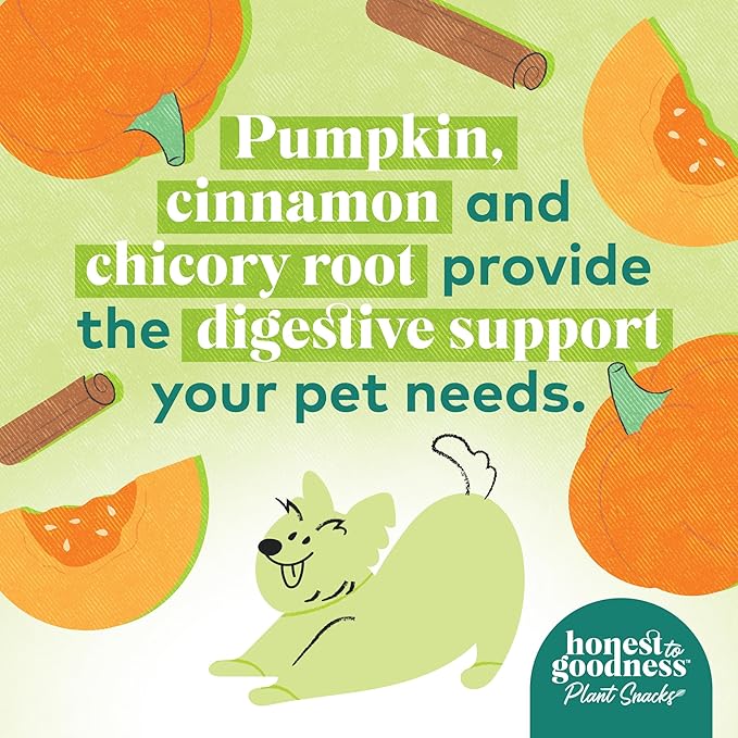 Honest to Goodness Plant Snacks Mellow Belly Pumpkin & Cinnamon Recipe Dog Treats, Enriched with Omega 3s & Postbiotics, 8oz