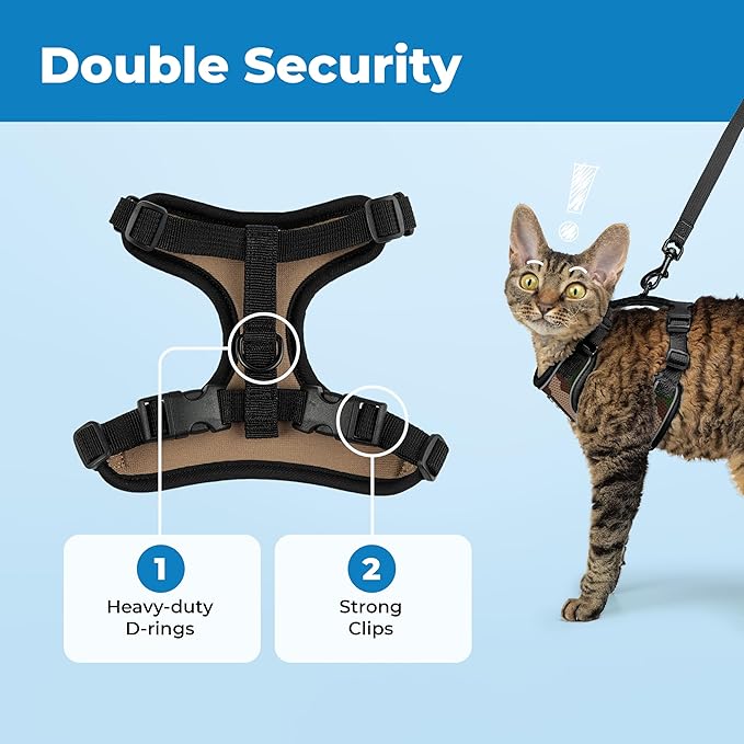 Voyager Escape Proof Cat Harness and Leash Set with Reflective Stitching, Neoprene Handle 5ft - Supports Small, Medium and Large Cats, Kittens for Walking by Best Pet Supplies - Army, S