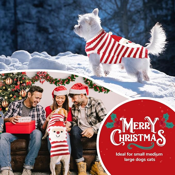 PETCARE Santa Dog Sweater Christmas Funny Cute Red Striped Cat Sweater Vest Pet Holiday Dog Clothes Puppy Sweaters for Small Medium Large Dogs Cats Fall Winter Outfits Xmas Dogs Costume,Medium