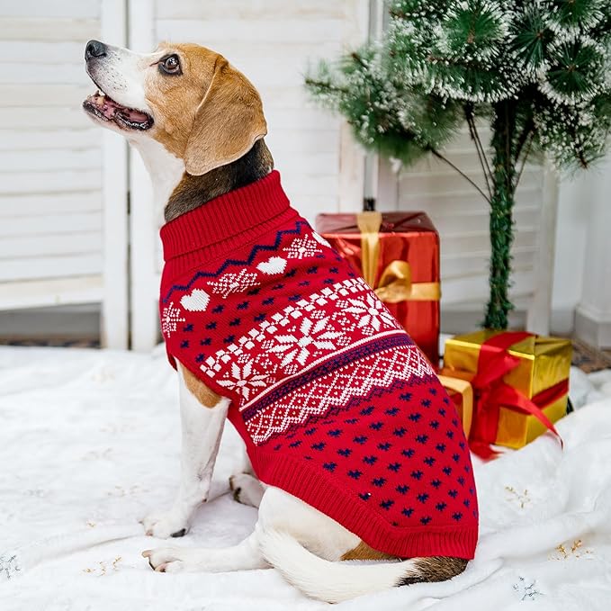 SCENEREAL Dog Sweaters for Large Medium Small Dogs, Soft, Warm Turtleneck Puppy Clothes Sweatshirt, Knitted Ugly Dog Christmas Outfits, Argyle Xmas Pet Cold Weather Coat for Girls Boys