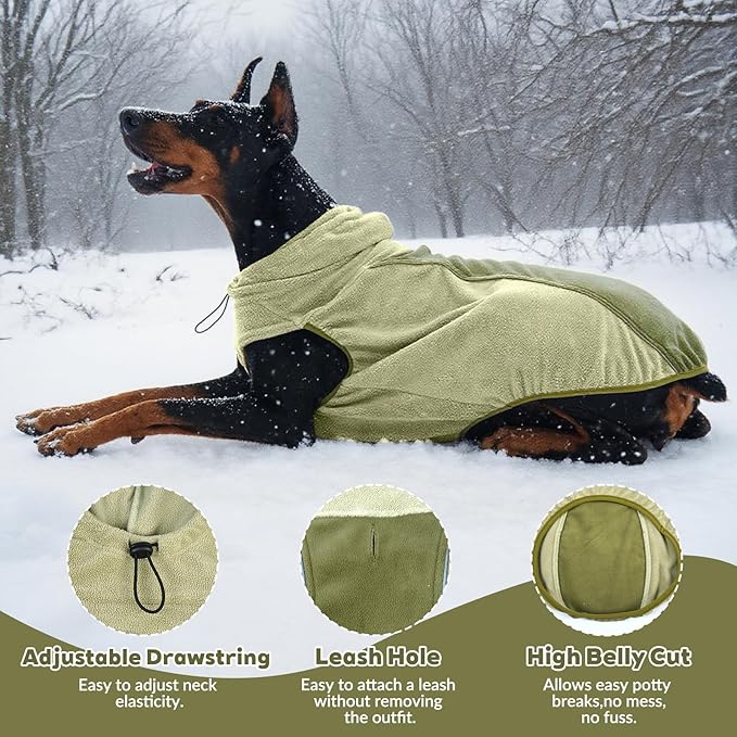 IECOii XXL Soft Fleece Dog Sweater, Stretchy Large Dog Sweater Vest with Leash Hole, Warm Dogs Fall Winter Hoodie for Indoor & Outdoor, Safety Reflective Great for Night Walks, Pitbull, Green, XXL