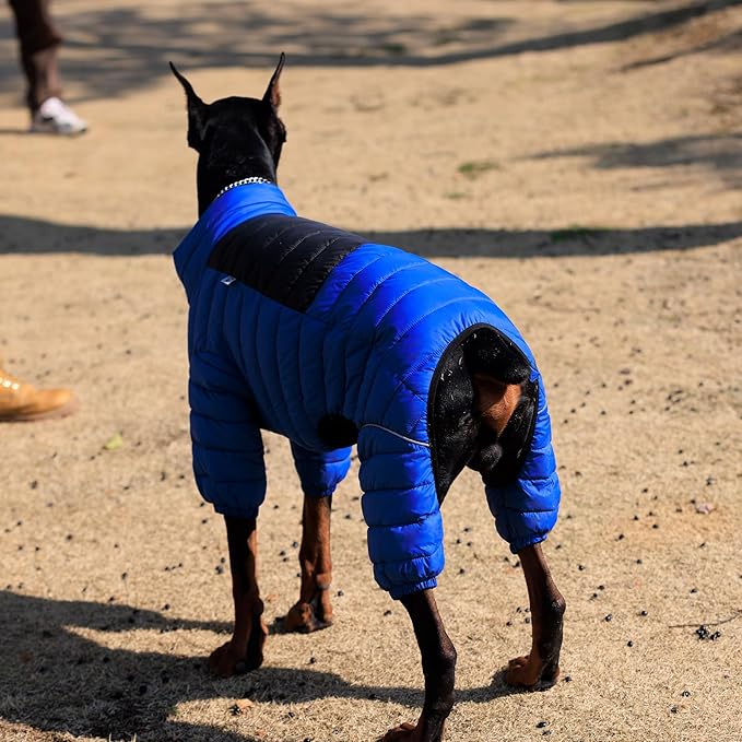 Lovelonglong Dog Coat Dog Warm Jacket, 4 Legs Covered Waterproof Windproof Reflective Warm Dog Vest, Zippered Adjustable Outdoor Dog Snow Jacket for Small Medium Large Dogs Blue XXXL