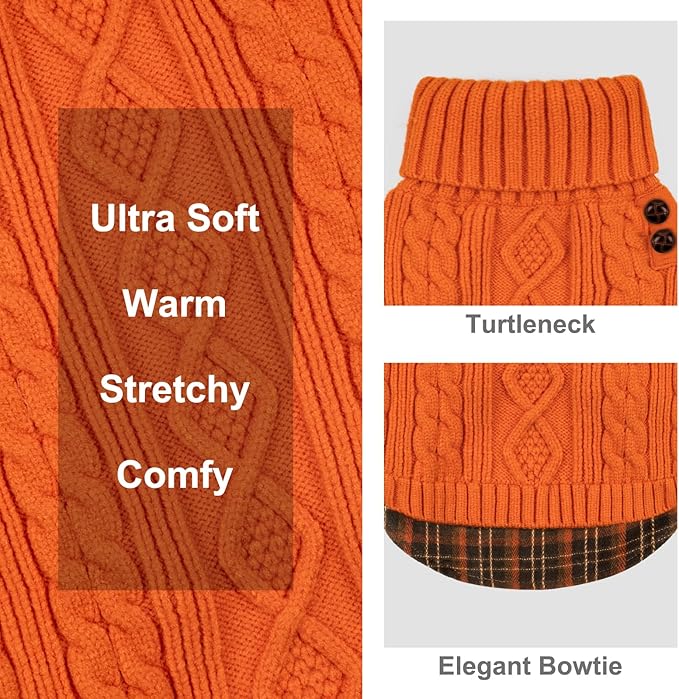 KYEESE Dog Sweater Soft Pullover Dog Sweaters for Small Dogs Girl Stretchy Knitwear Cat Clothes Thick Pet Coat for Fall Winter Cold Weather Warm Turtleneck Small Dogs Sweater with Gingham Patchwork
