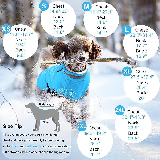Dogcheer Dog Coat with Harness, Waterproof Dog Jacket Adjustable Pet Winter Coat with Zipper, Christmas Puppy Snow Jacket Fleece Sweater for Small Medium Large Dogs - Sky Blue M