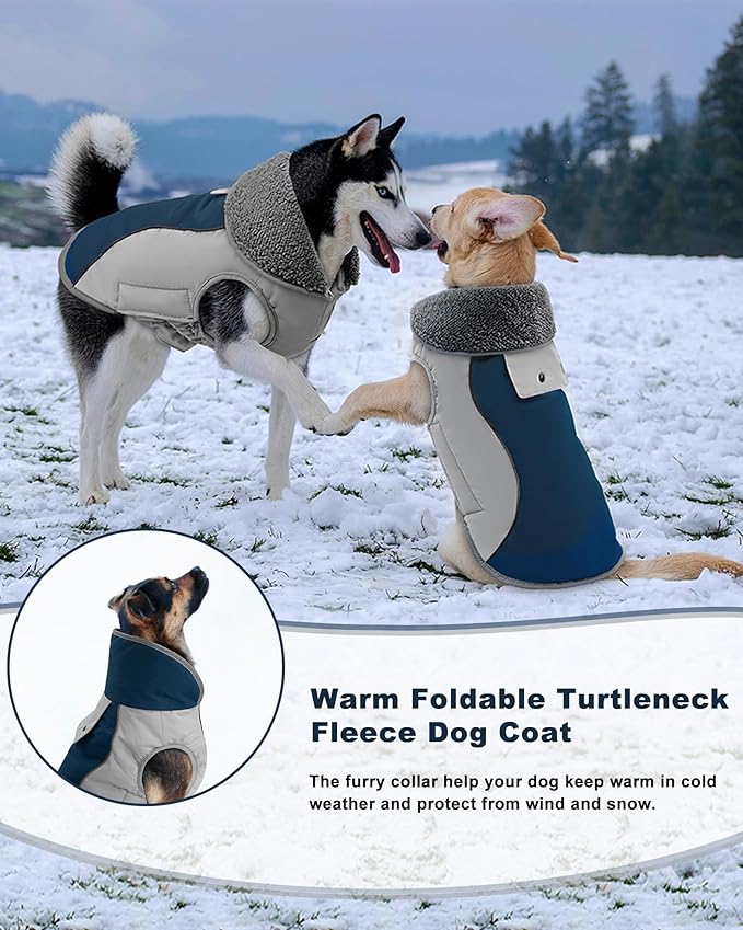 Doglay Dog Jacket Waterproof Dog Coat, Reflective Cold Weather Winter Coat, Adjustable Turtleneck Fleece Puppy Snow Jacket with Harness Hole for Small Medium Large Dogs