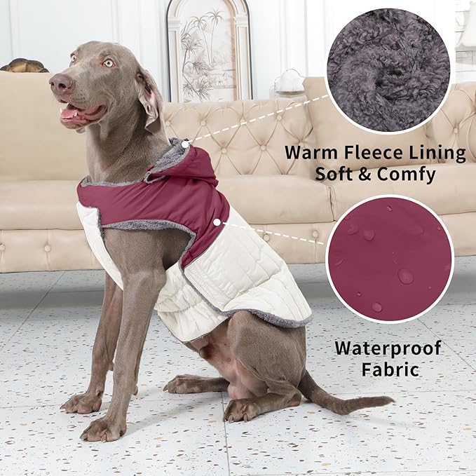 Detachable Hooded Dog Coat with Harness for Small Dogs,Super Warm Fleece Puppy Jacket for Cold Winter Doggie Coats,Red S