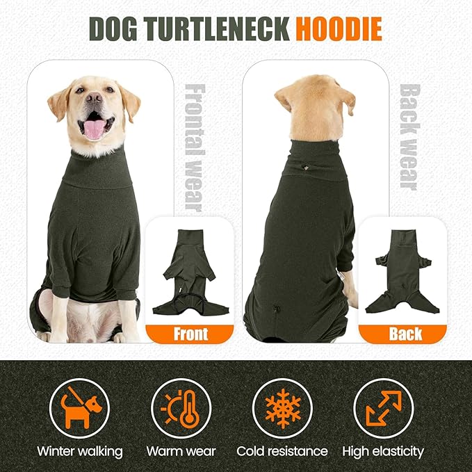 Dog Winter Coat,Full Body Pajamas Onesie Warm Dog Cold Weather Jacket,4-Legged Onesie Jumpsuit,High Collar Snowsuit Sweater for Walking, Hiking, Travel, Home Wear