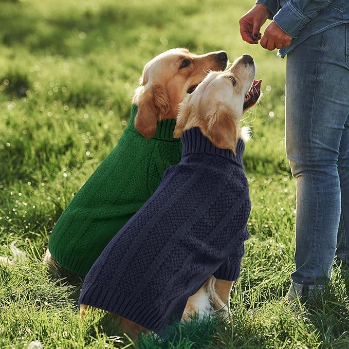 Queenmore Small Dog Sweaters for Small Dogs Girls Boys,Xmas Sweater,Turtleneck Knitted Sweater for Dogs Cats,Cold Weather Pullover for Male Female,Soft Sweaters Pet Apparel(Dark Navy,S)