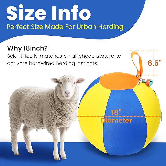 18‘’ Jingle Herding Ball for Dogs & Puppies with Bell, Dog Play Toy, Audible Herding Ball for Cattle Dog, Australian Shepherd, Thickened Oxford Cover, Pump, Patch Repair Kit (18inch)